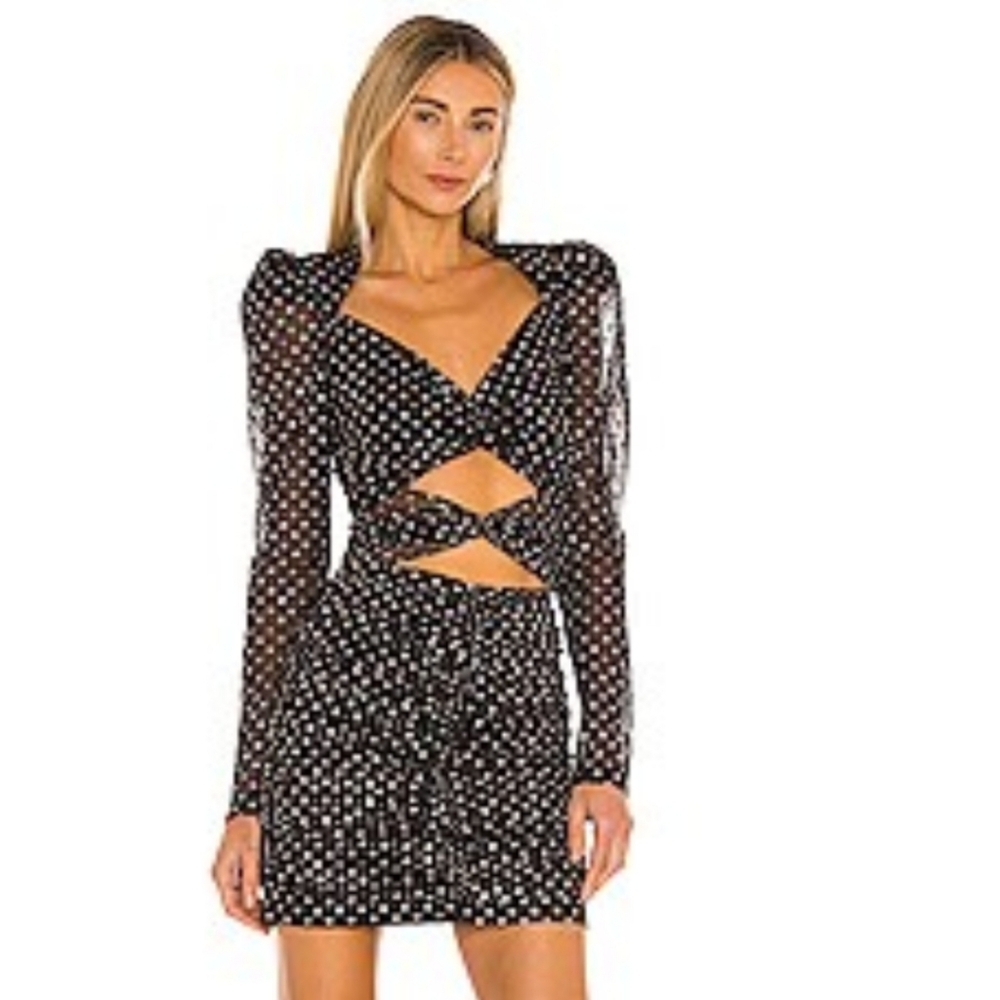 NBD Abigail Dress Black Sparkly Cut Out Mini Size Large